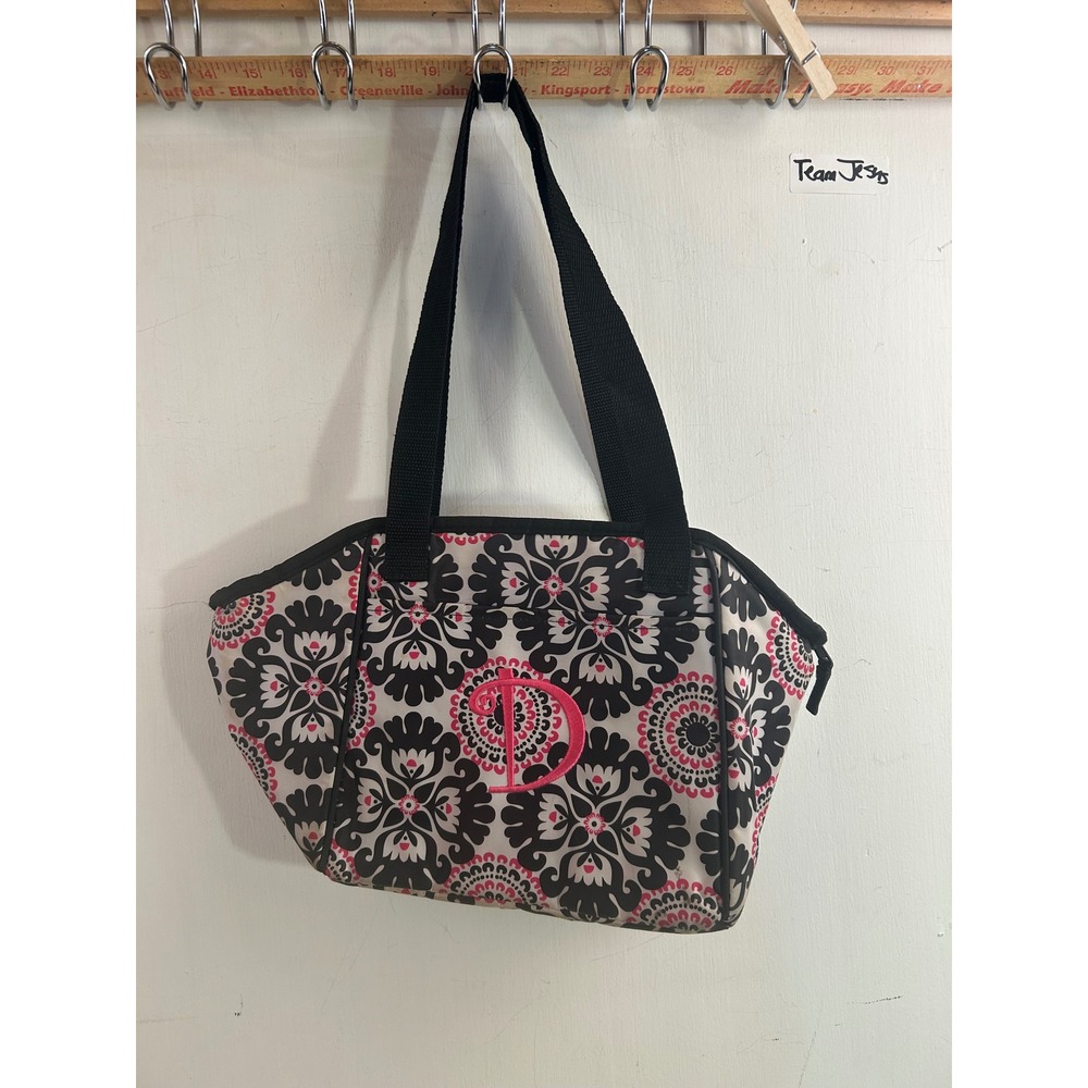 Thirty-One Thermal Lunch Tote Bag Pink Black Medallion Monogram D Womens
